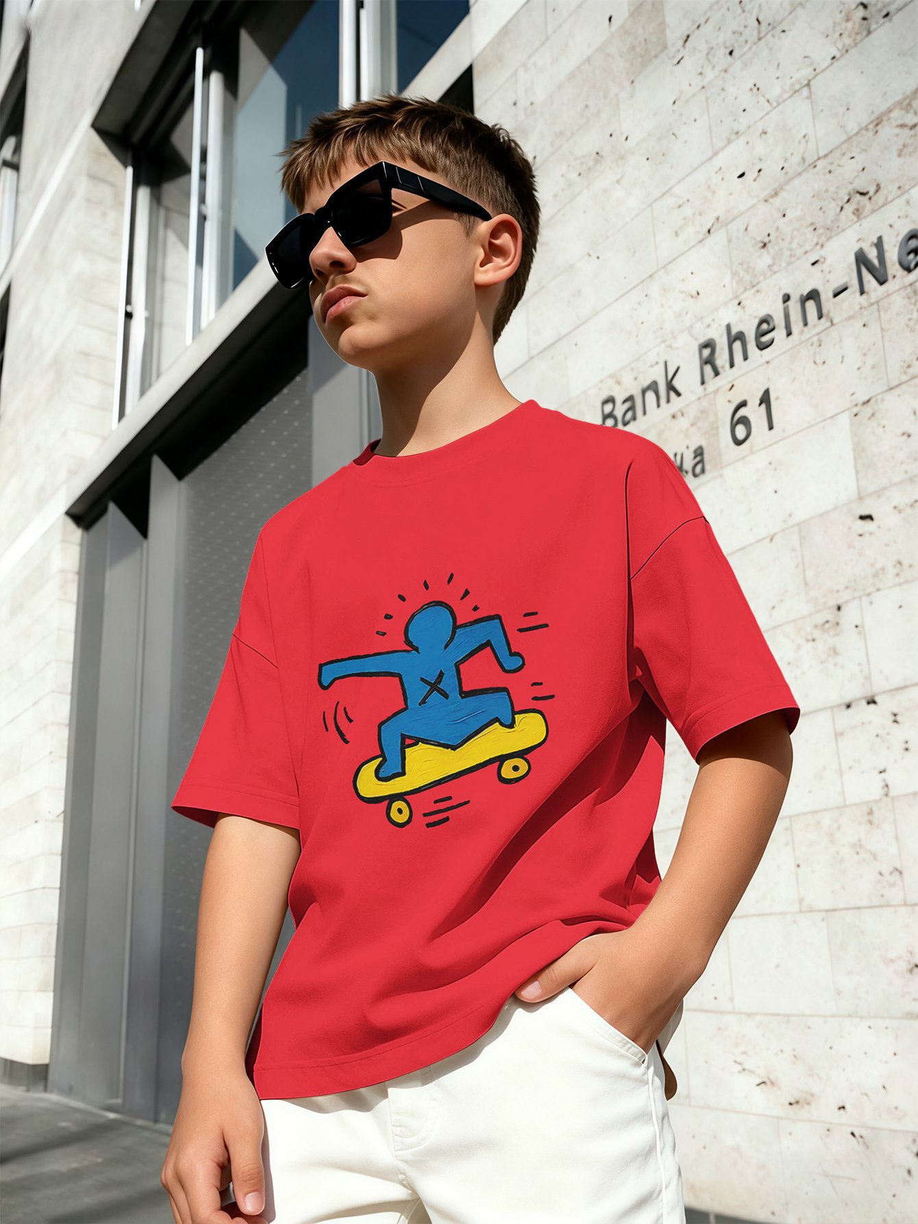 T-shirt för pojkar med 3d rymdraket tryck rund hals vit_voghion.com