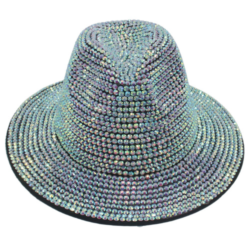 Cross-border new stage performance fashionable sparkling handmade rhinestones British retro wool felt jazz hat felt hat