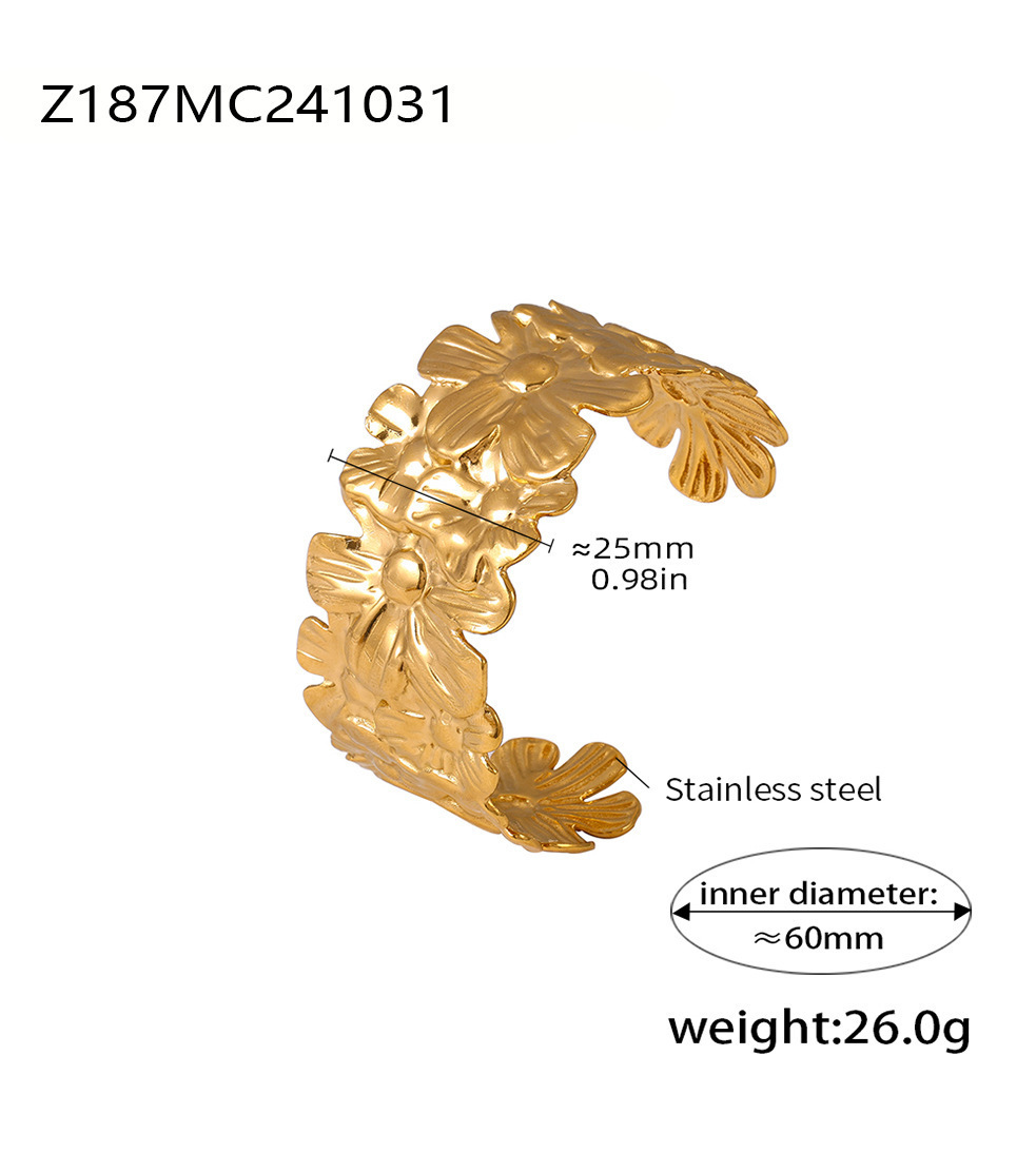 Einfacher Stil Blume Edelstahl 304 18 Karat Vergoldet Armreif In Masse display picture 11