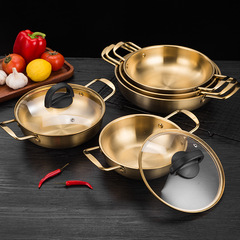 IYR7韓式泡麵鍋不鏽鋼金色湯鍋燃氣電磁爐煮麵鍋方便麵拉麵鍋火鍋