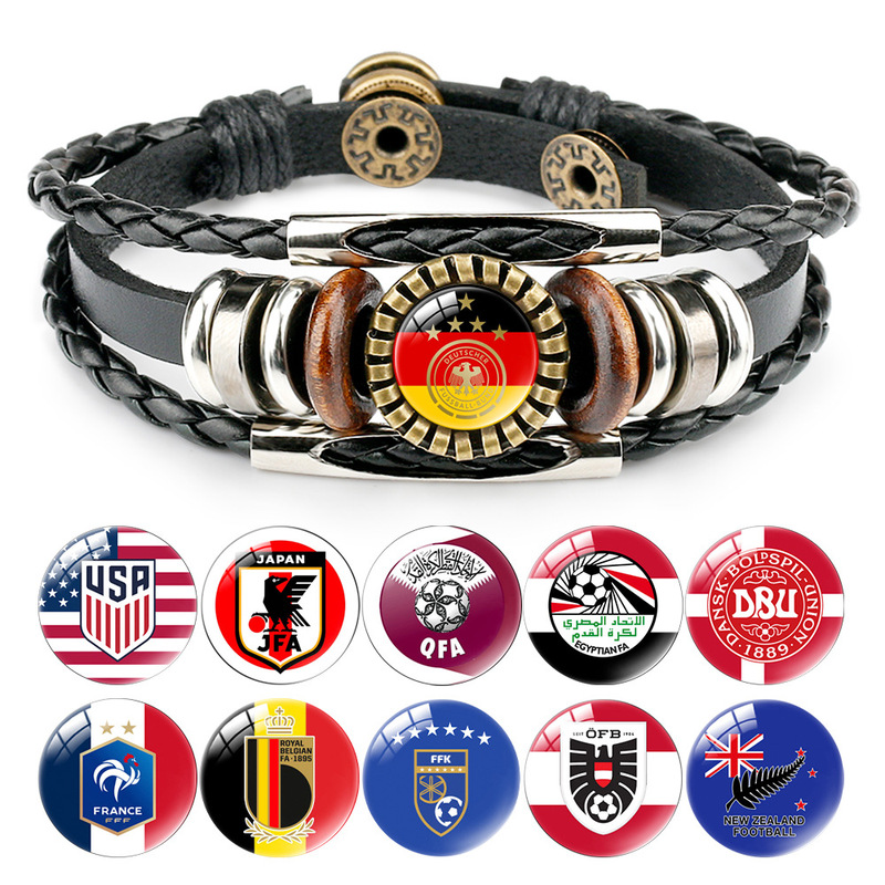Cross-Border In-Stock World Cup Football Badge Bracelet Multi-Layer Punk Style Bracelet with Fifa Cup Design Usa Mexico Cross-Border In-Stock World Cup Football Badge Bracelet Multi-Layer Punk Style Bracelet with Fifa Cup Design Usa Mexico