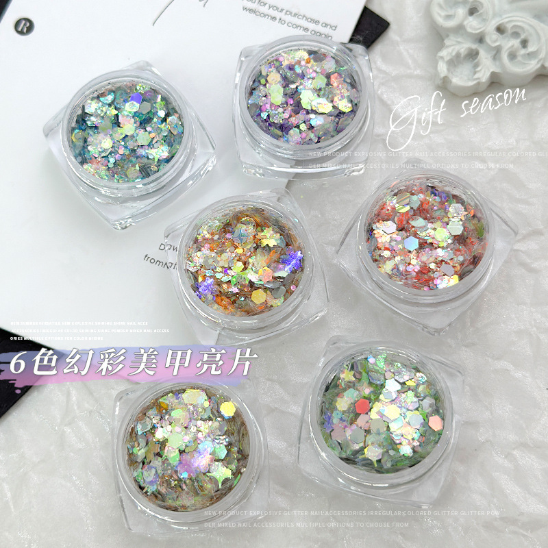 New Colorful Flashing Hexagonal Sequins Nail Art Decorations Mixed Irregular Nail Handmade Stickers DIY Materials