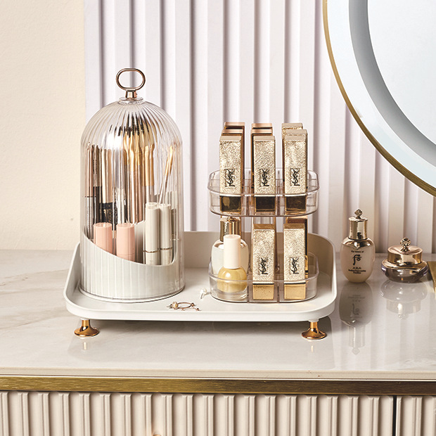 Makeup storage box dustproof desk makeup brush bucket dressing table lipstick storage shelf large capacity rotating display rack