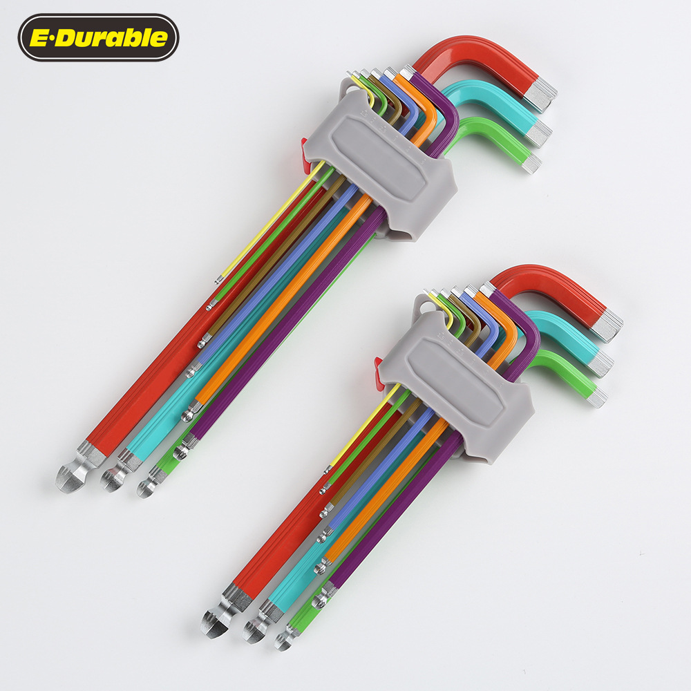 S2钢工业级彩色内六角扳手铬钒钢球头梅花米子中长加长折叠多用