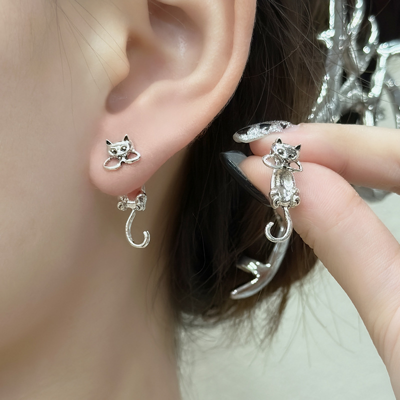 Pendientes de Gato Coreanos Retro y Originales, Pendientes de Diseño Elegante, Creativo, Moderno y de Lujo Ligero. image 1
