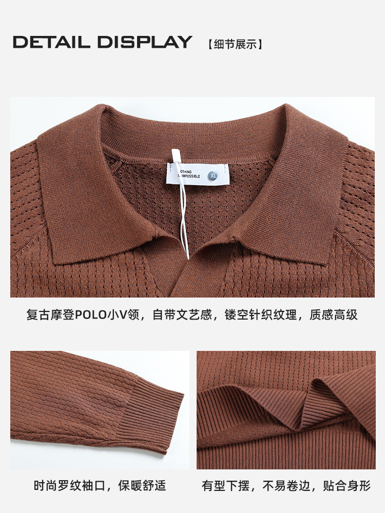 Hombre gaviota cuello polo jersey de punto de negocios casual jersey estampado suéter de manga larga suéter hombre otoño invierno