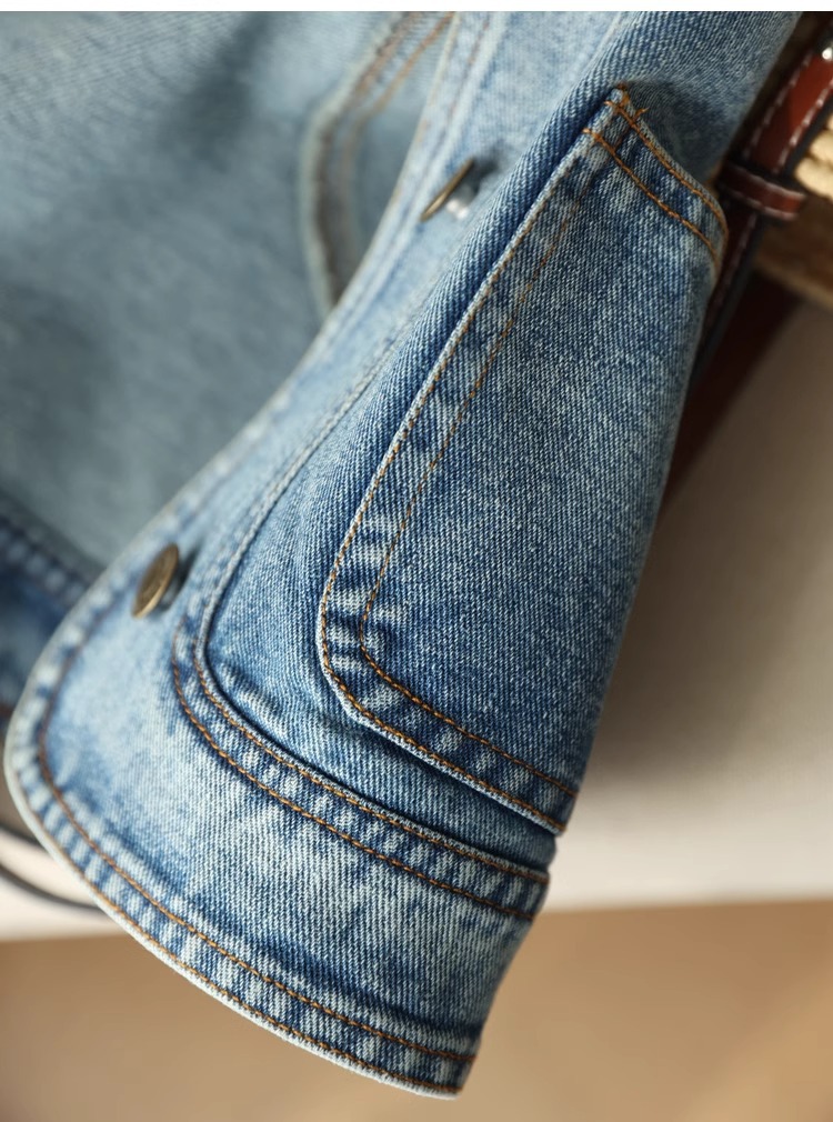 Áo vest denim nữ ngắn tay rộng rãi phong cách thời trang xuân hè — Xanh denim chi tiết 19