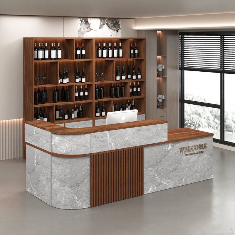 Chinese-style corner bar counter, wine cabinet, cash register counter, company reception desk, commercial shop counter, clothing store office desk
