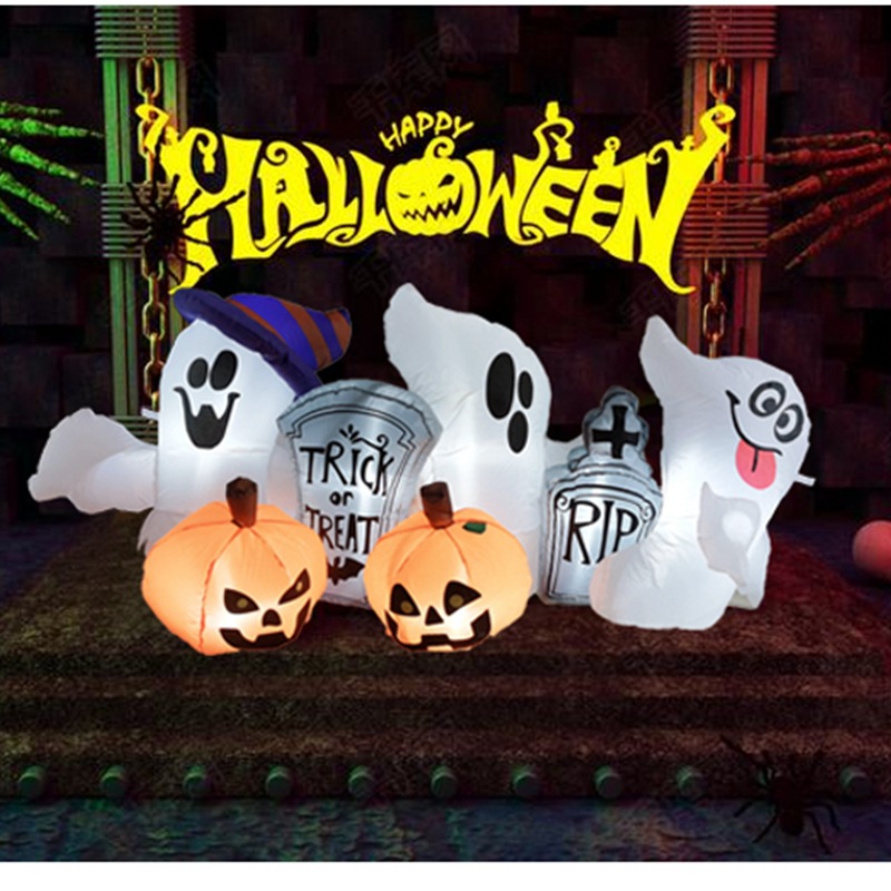 Halloween inflable blanco fantasma lápida de calabaza cabeza modelo inflable 1,8 m luminoso modelo inflable escena de Halloween accesorios de decoración