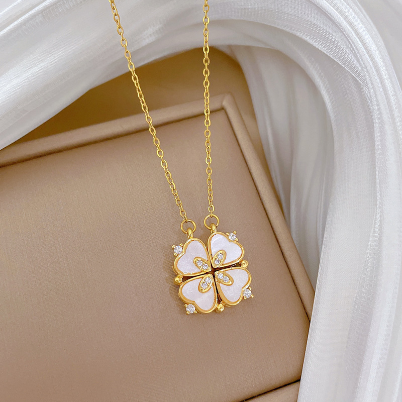 Heart-to-heart Four-leaf Clover Necklace In Titanium Steel_voghion.com