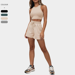 クロスボーダー夏の新しいノースリーブベストスーツ女性のためのアマゾンカジュアルスポーツショートツーピースホーム服 8229