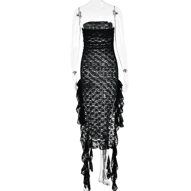 Sexy Tie Shoulder Cowl Neck Ruched Trim Backless Sheer Maxi Dress - Pi –  Trendy & Unique