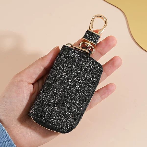 Cross-border sequined car key bag unisex car key storage bag star sparkling leather pendant keychain