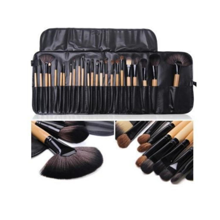 Venta directa al contado de pinceles de maquillaje en stock, juego de brochas de maquillaje de color madera, 24 piezas, bolsa de brochas gratis, herramientas de belleza para maquillaje