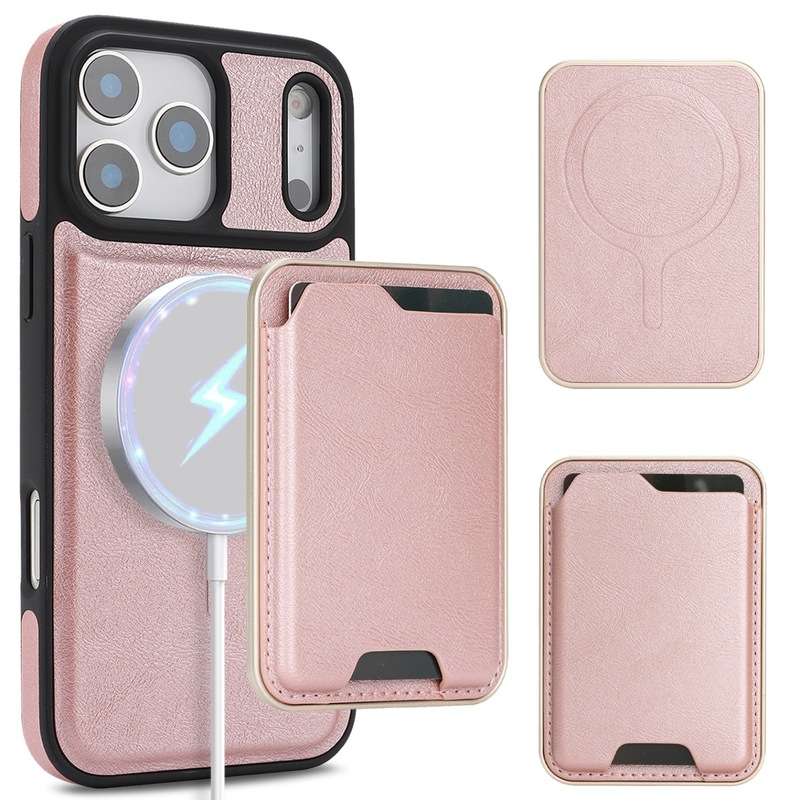 适用iPhone17无线充手机壳MagSafe高档侧贴皮壳超纤苹果16pro卡包|undefined