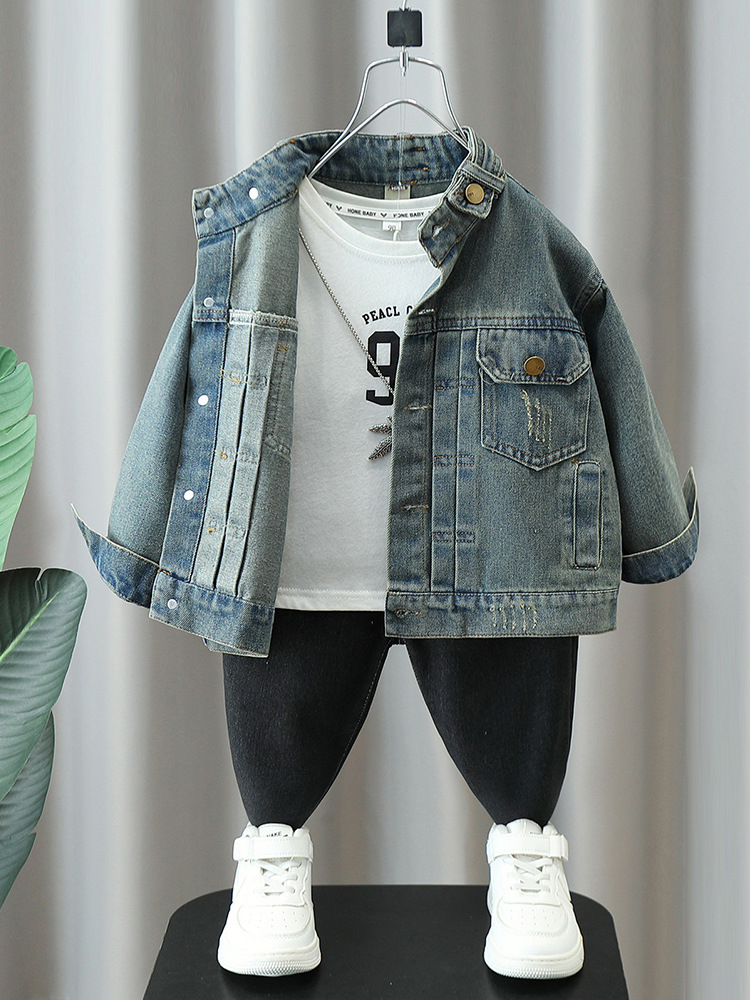 5769 Chaqueta de mezclilla para niños Primavera y otoño Nuevo estilo Top de moda para niños Chaqueta de estilo de Hong Kong para bebés guapos