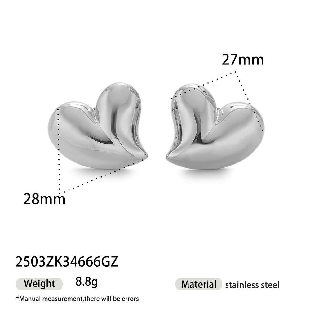 Tena European and American Love Peach Heart Pendientes de acero inoxidable que no se desvanecen INS viento ligero lujo brillante Pendientes en forma de corazón Pendientes mujeres