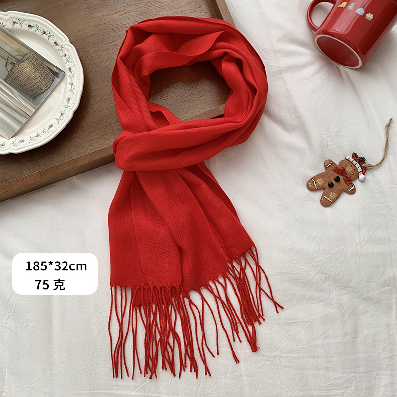 Bufandas cálidas de invierno Año Nuevo nuevo bufandas de cachemira rojas de Angola con bordas amplio bufandas gruesas