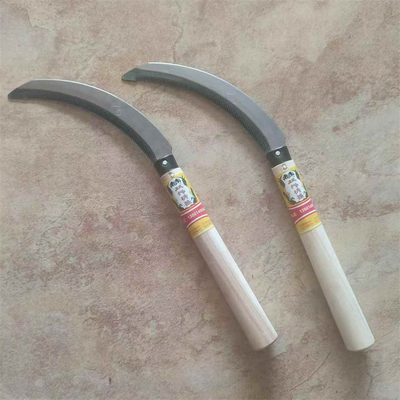 双狮锯镰带齿木柄小镰刀割麦刀割稻谷收割刀锋利正品厂家直销砍草