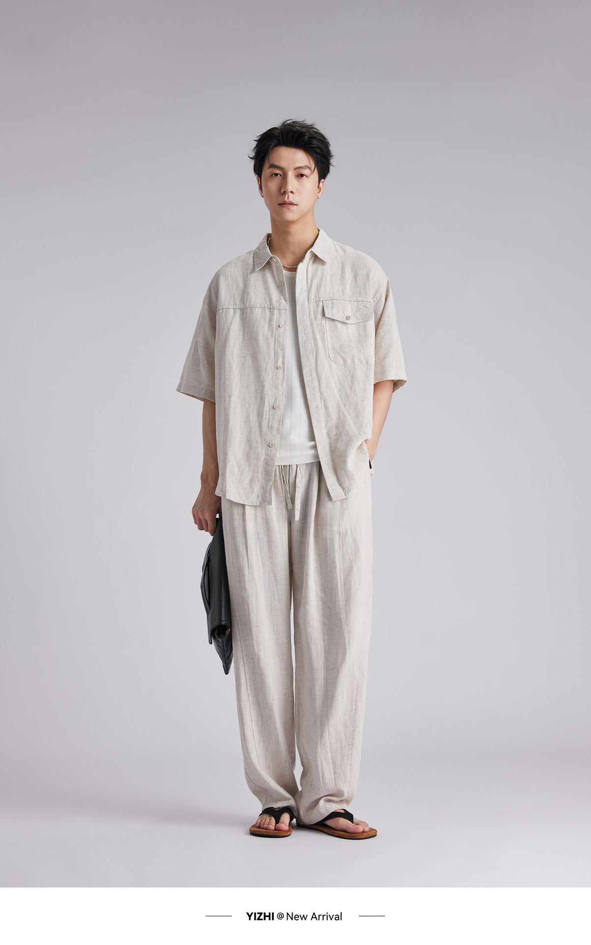 Bộ sơ mi linen tay ngắn nam phong cách lịch lãm, thoáng mát — Xanh navy chi tiết 15