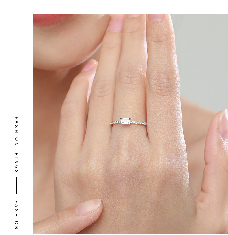 Fashion Rectangle Silver Inlay Zircon Rings 1 Piece