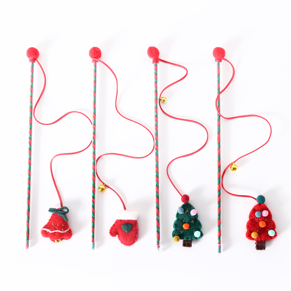 El comercio exterior de lana sentía calcetines de Navidad Bell Garland gato divertido gato palo árbol de Navidad mascota juguete interactivo gato caña de pescar