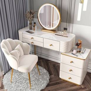 Modern Minimalist Bedroom Dressing Table Internet Celebrity Light Luxury Nordic Style Dressing Table Glass Dressing Table Storage Cabinet Integrated Table