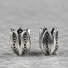 S925银 大孔花托花帽项链绳 流苏中国结藏银花托配件