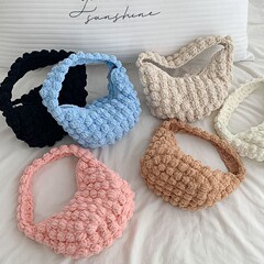 かわいいポータブルビーンストローバッグ新しい手作りかぎ針編み無地ハンド織バッグ女性の海辺の休暇ビーチバッグ