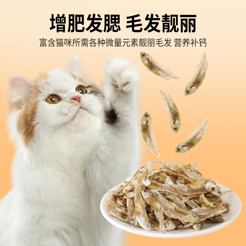 Aperitivos para gatos Pescado seco Nutrición para aumentar la grasa y las branquias para convertirse en mascotas jóvenes Pescado pequeño bajo en sal Aperitivos para gatos Pescado pequeño ligero seco 100g