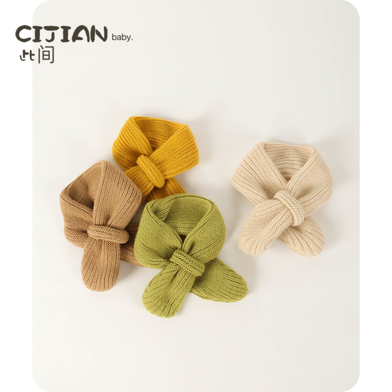 宝宝围巾秋冬季婴儿保暖围脖男宝女宝交叉式围巾儿童防风针织脖套