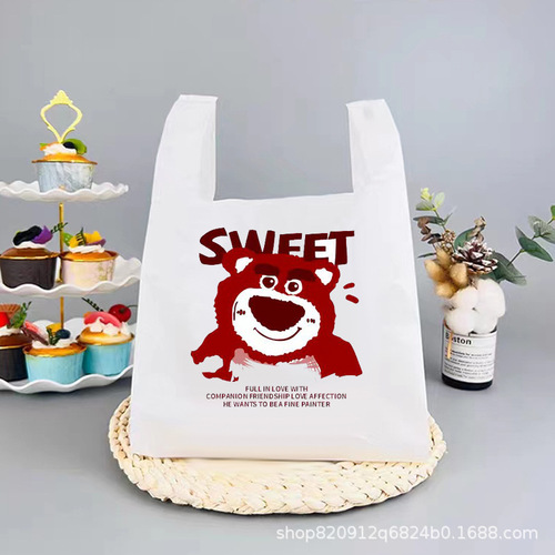 Disposable takeaway bag supermarket shopping plastic bag strawberry bear bread snack toy hand gift bag