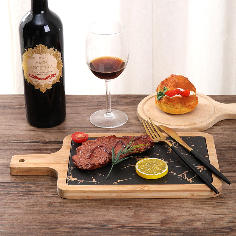 Oro jaseado de cerámica hogar queso redondo Placa de postre Plato cuadrado filete Placa de una sola pieza