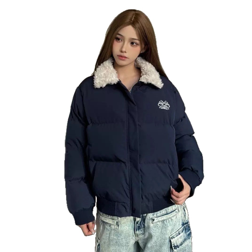 American Retro temperamento cordero empalme cuello de lana corto abrigo de algodón invierno calentamiento grueso no hinchazón ropa de algodón