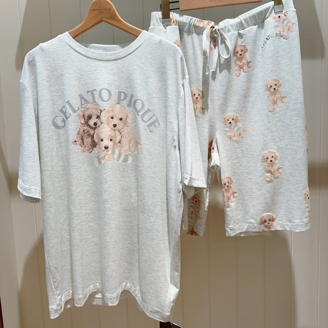 Gp Pajamas Unlabeled Soft Ice Cream Cartoon Plush Bear Cute Printed Short-Sleeved Shorts Men's Home Wear Pajamas