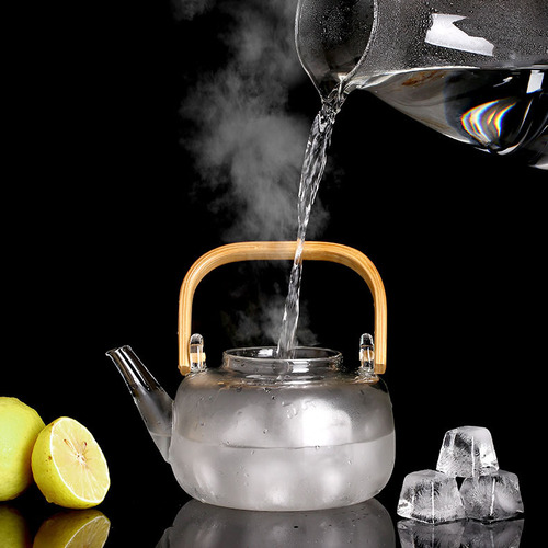 Square handle tea water separation bamboo handle teapot glass teapot boiling water flower teapot household tea boiler high borosilicate
