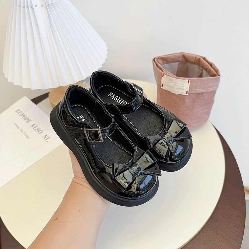 Детские балетки весна-лето 2025, корейский стиль, модные, черные, с бантиком, принцесса Лолита, кожаные, для выступлений, трендовые