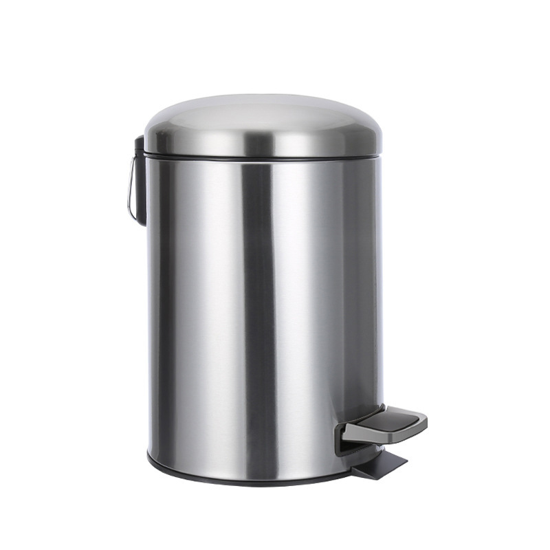 Cross-border Round Stainless Steel Pedal Trash Bin with Lid Household Living Room Light Luxury Kitchen Toilet Bathroom Trash Bin