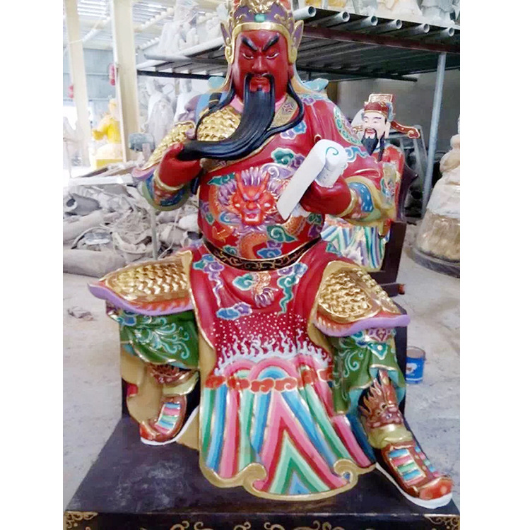 寺院香樟木木雕四大天王神像 树脂玻璃钢文武财神关公关二爷站像