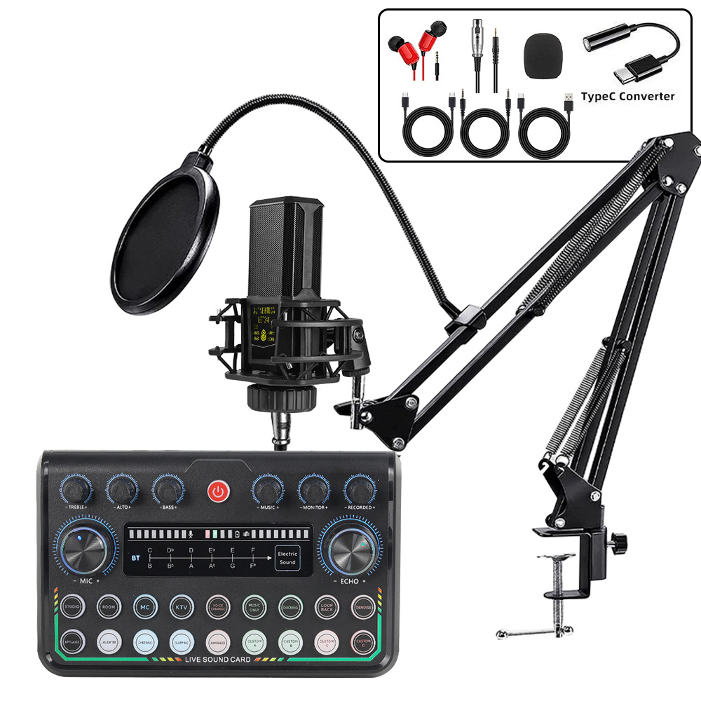240 micrófono de condensador micrófono v8 teléfono celular tarjeta de sonido inglés computadora podcast interfaz typec conjunto de transmisión en vivo