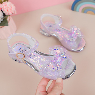 Children's sandals girls princess flash diamond children's students dance shoes 2025 summer new tide 26-36#