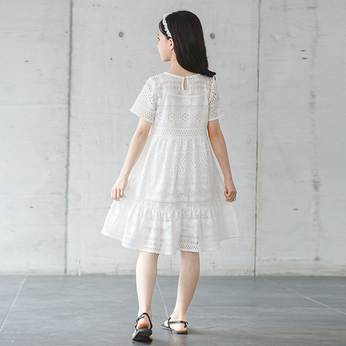 New fake two-piece lace dress children's clothing girls short-sleeved dress summer dress Korean style children's dress