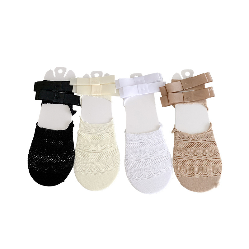 Botas, algodón, primavera y verano, nuevos calcetines invisibles, ballet retro, boca baja, lazo, encaje, olas, calcetines huecos para niñas