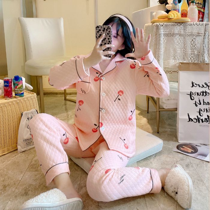 Otoño y invierno nuevo pijama de mujeres cardigán de aire mezclado chicas lindas dibujos animados princesa impresión ropa para el hogar