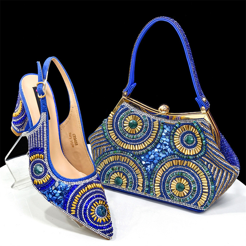 European and American Shoe Bag suit Combination Women's Pointed High Heel Sandals Ethnic Style Decoration Collocation with Design Cloud Bag