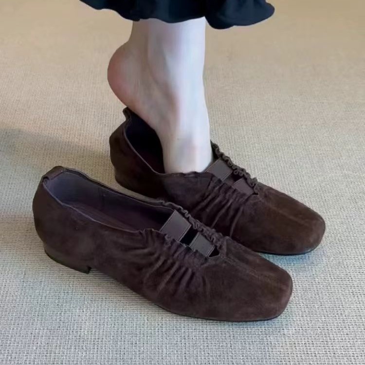 Retro Style Square-Toe Pleated Flats Shoes for Women 2026 Summer New Versatile Shallow Mouth Mary Jane Shoes