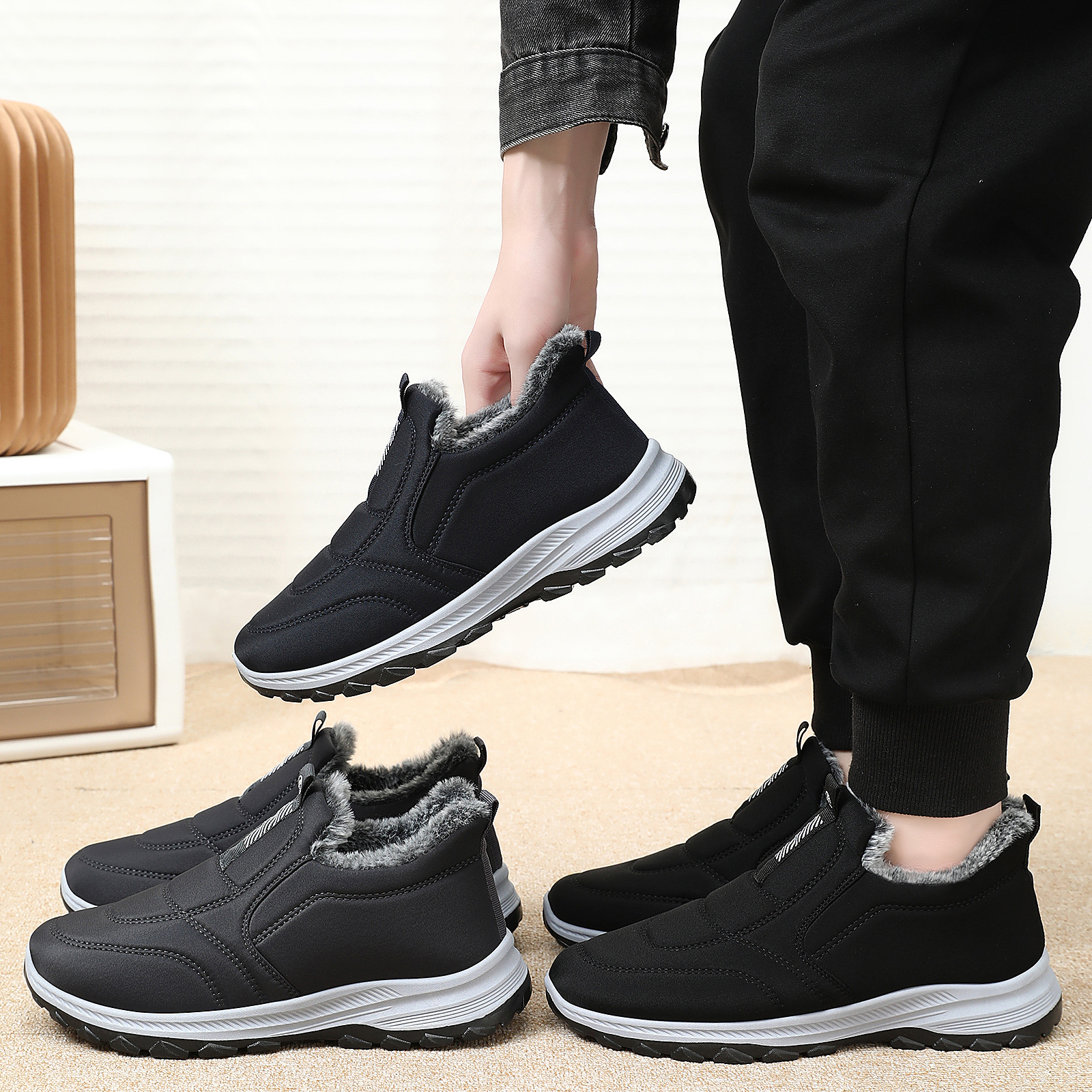 Zapatos de algodón de invierno para hombre, botas de algodón de gran tamaño con forro polar, botas cortas cálidas y gruesas, botas para caminar para parejas, botas para la nieve al aire libre.