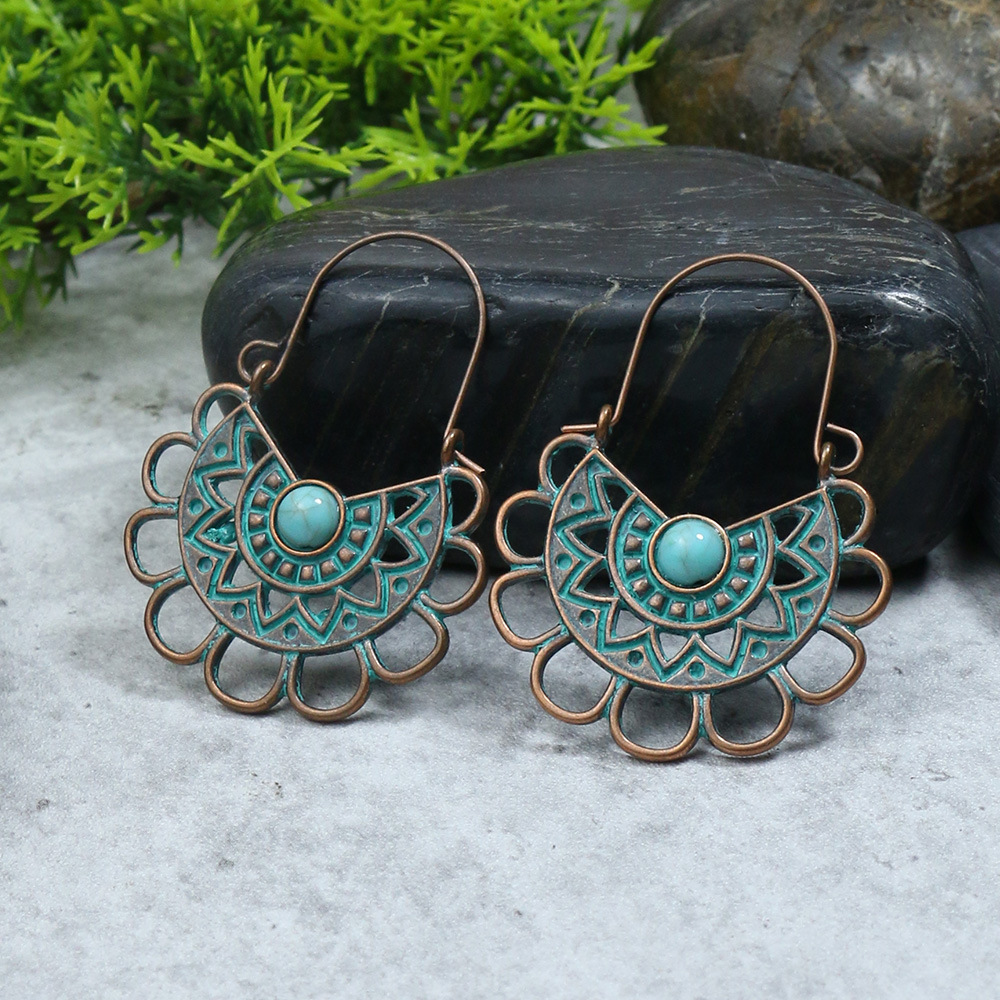 1 Pair Hip-Hop Retro Solid Color Inlay Alloy Turquoise Drop Earrings display picture 6