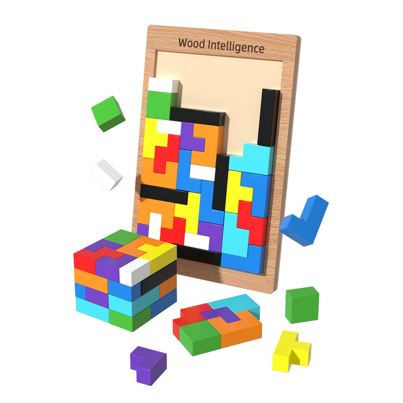Bloques de construcción de Tetris multifuncionales para niños Puzzle Cube 3D ensamblados bloques de construcción de educación temprana rompecabezas de madera
