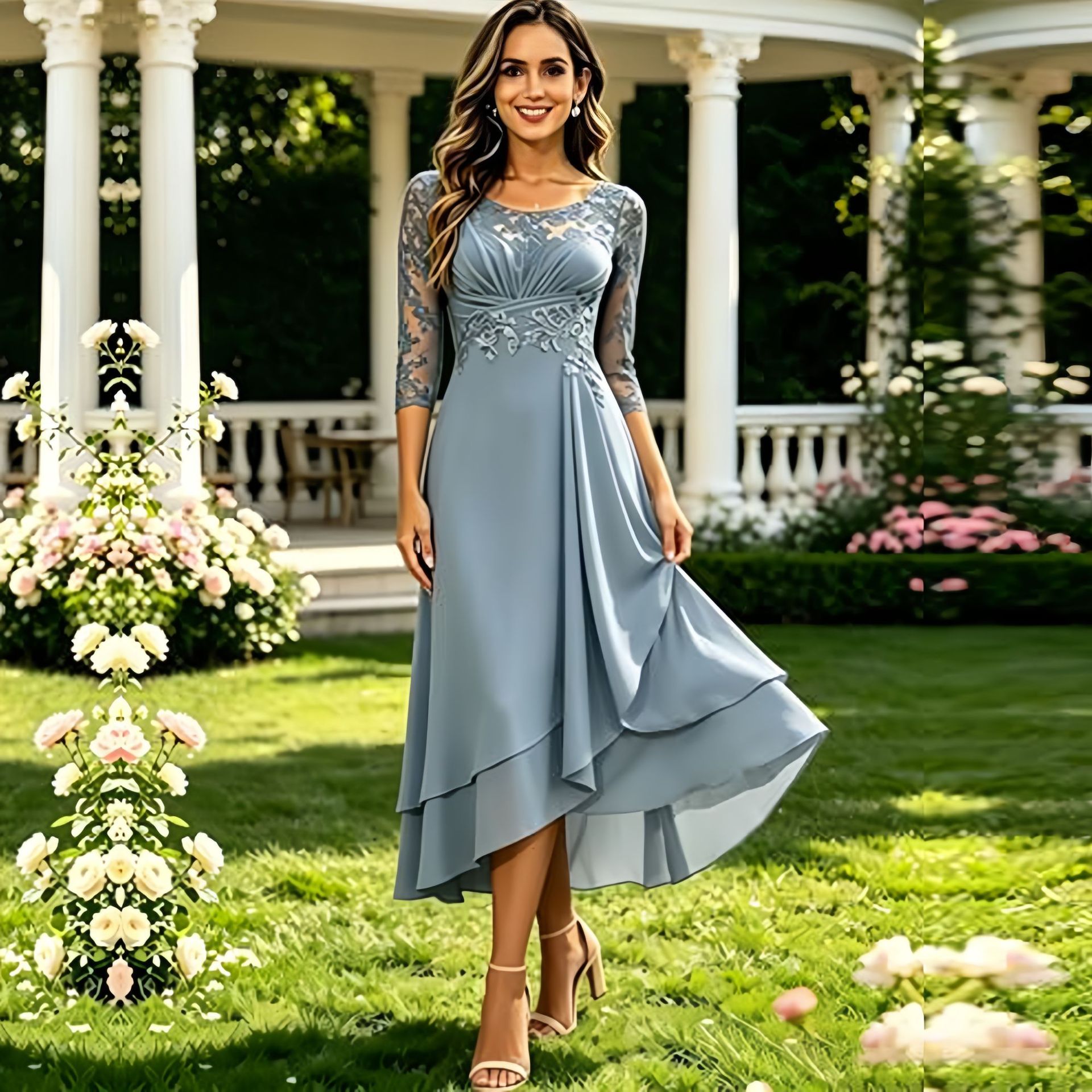 Amazon dress, chiffon mini dress, wedding bridesmaid dress, mother's dress, party dress, annual meeting performance dress for women